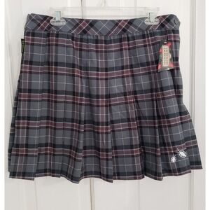BeetleJuice Women Plaid Skort Skirt LARGE Academia School Girl Preppy Embroidery